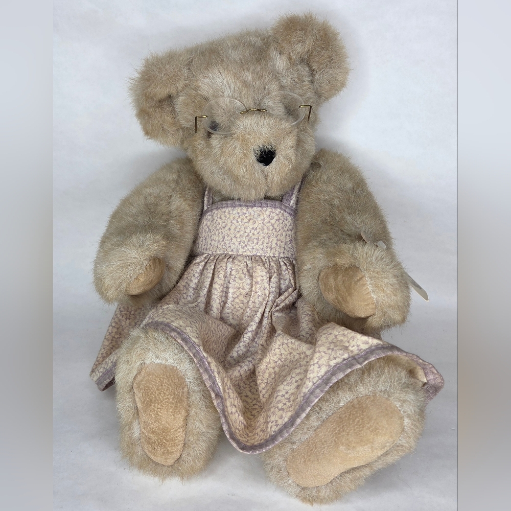 1994 Adorable Plush Bear in Cream and Purple Outfit - Picture 2 of 9